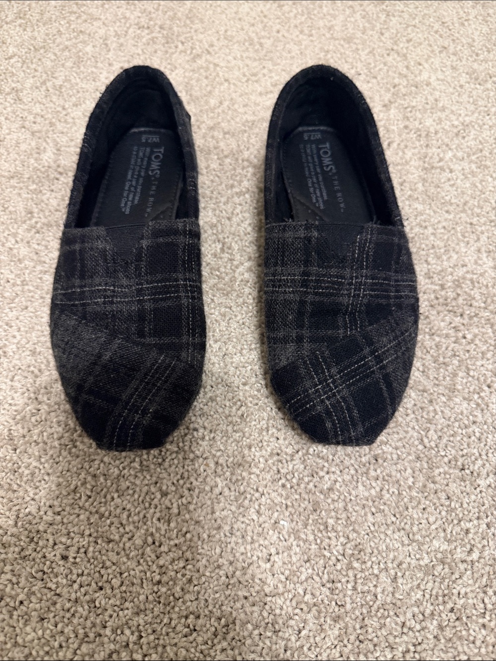 Toms & The Row Black Plaid Slip-On Loafers